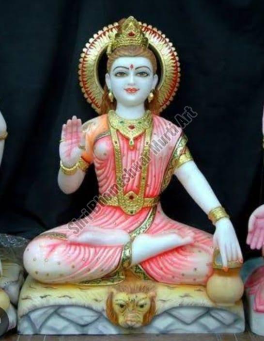 Marble White Painted Parvati Mata Statue