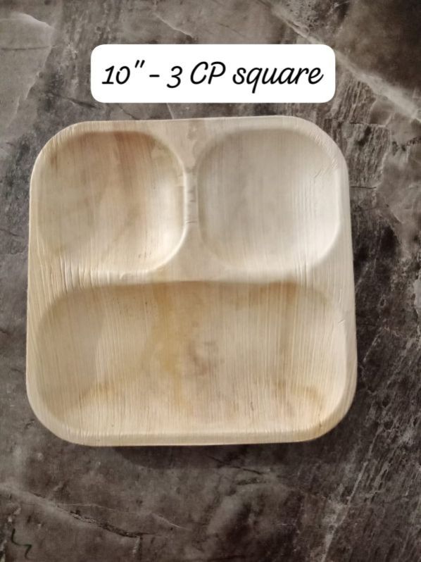 3 Compartment  10 Inch Square Areca Leaf Plate