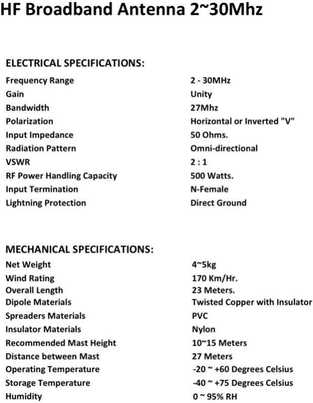 Uif Infra Hf Two 2 Folded Hf Broadband Dipole Antenna