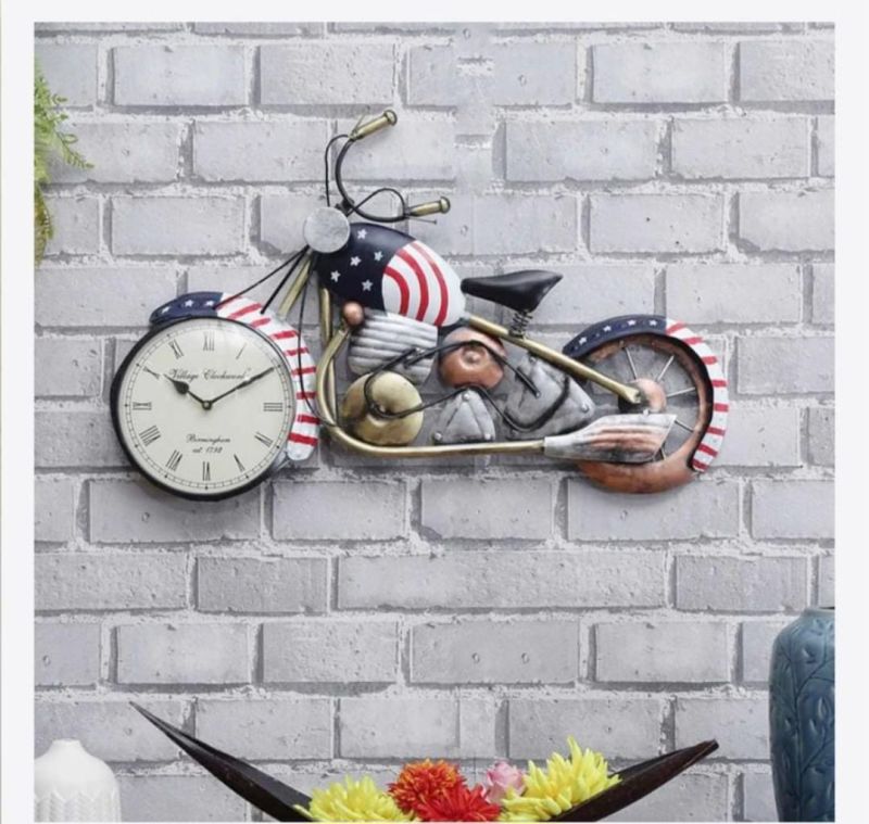 Metal American Bike Wall Hanging Clock