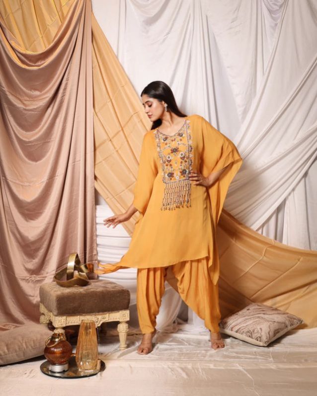 Embroidered Kaftan Kurta Patiala Pant Set