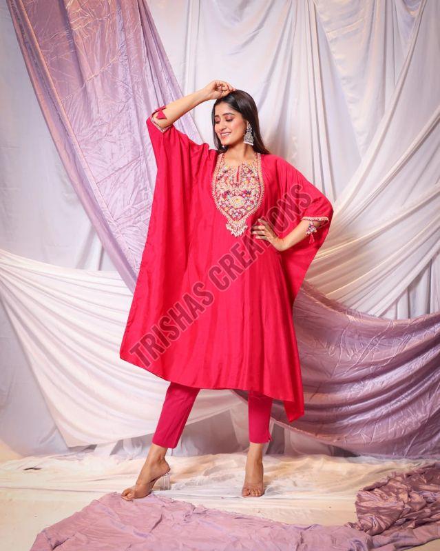 Embroidered Yoke Kaftan Kurta Pant Set