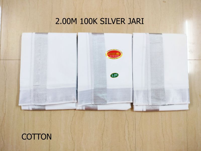Cotton Dhothi Silver Jari