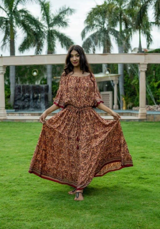 Long Waist Bobbin Bottom Frill Dress