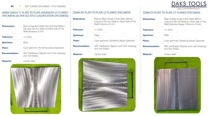 25MM DV PLATE TO PLATE UT FLAWED SPECIMENS