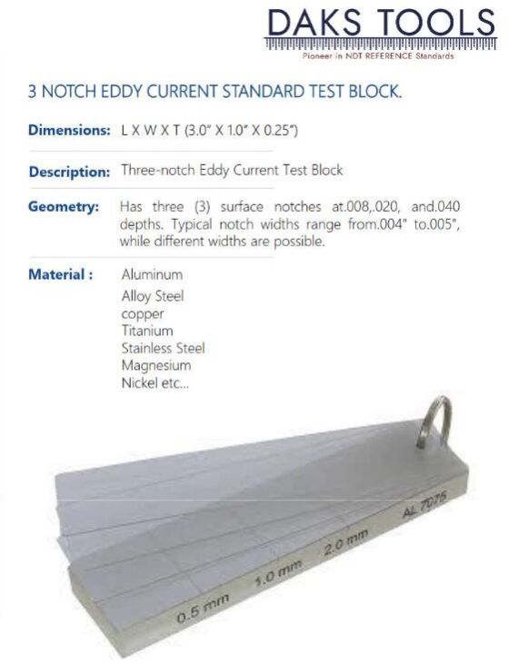 3 Notch Eddy Current Standard Test Block