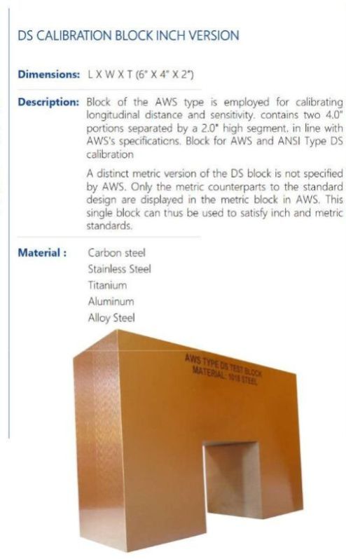 DS CALIBRATION BLOCK INCH VERSION