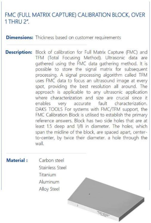 FMC (FULL MATRIX CAPTURE) CALIBRATION BLOCK, OVER 1 THRU 2INCH
