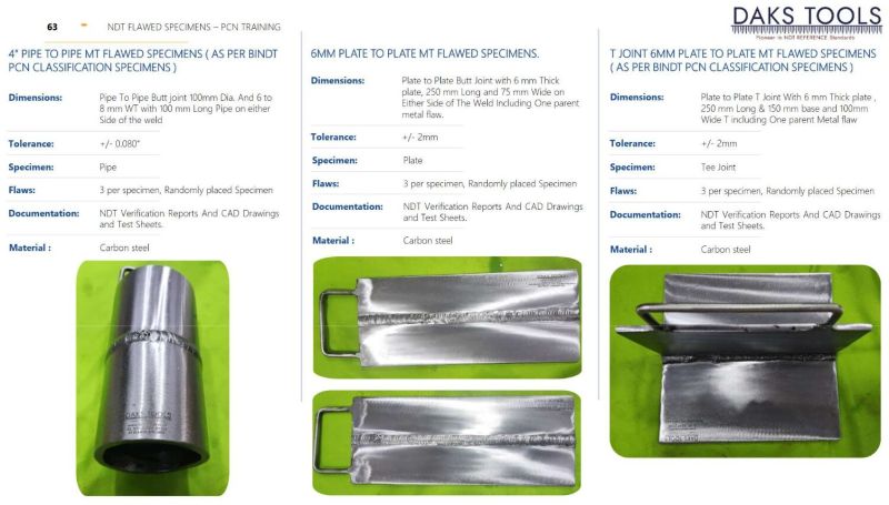 T JOINT 6MM PLATE TO PLATE MT FLAWED SPECIMENS (AS PER BINDT PCN CLASSIFICATION SPECIMENS)