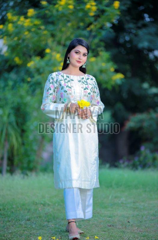 Ladies Silk Resham Kurta With Pant