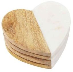 Mango Wooden Marble Heart Shape Coaster