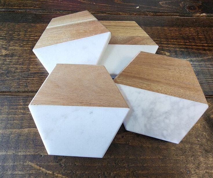 Marble and Wood Hexagon Coaster