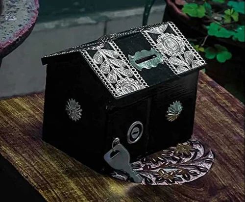 Hut Shaped Wooden Money Bank Coin Box