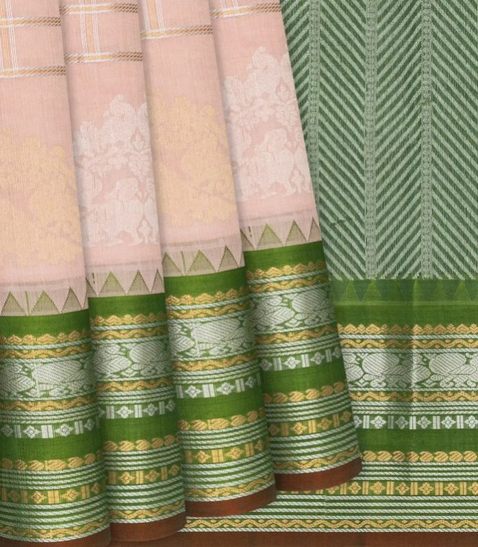 Baby Pink Handloom Chirala Silk Cotton Ladies Saree