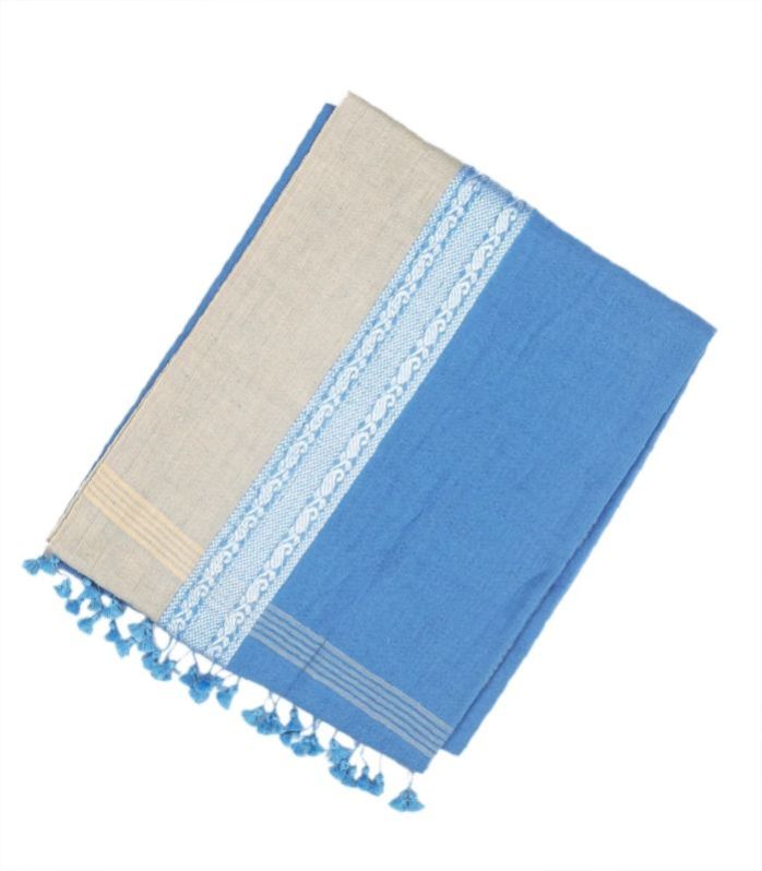 Blue Cream Border Woven Bengal Cotton Saree