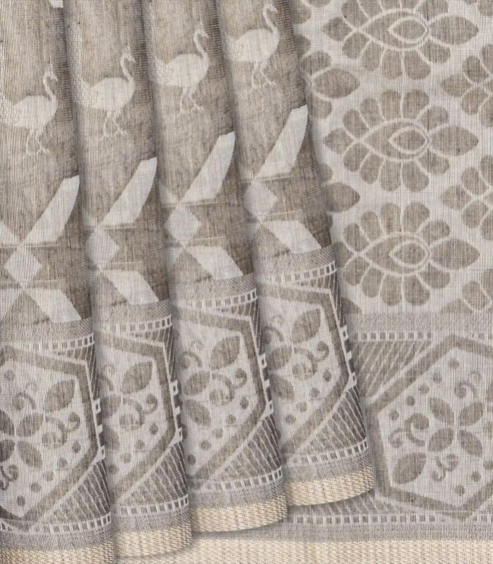 Grey Peacock Motifs Handloom Chirala Ladies Saree