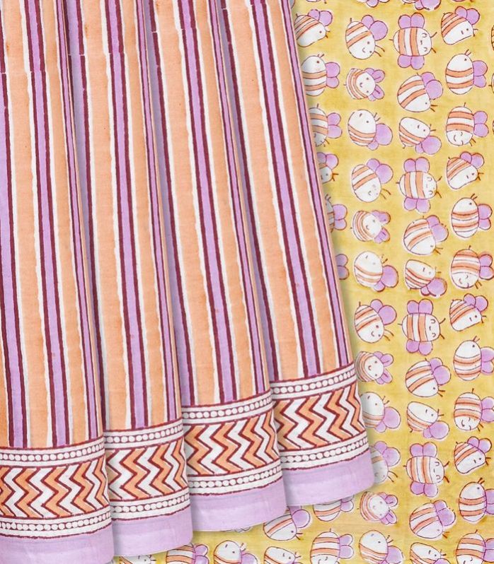 Light Peach Printed Stripes Jaipur Cotton Ladies Saree