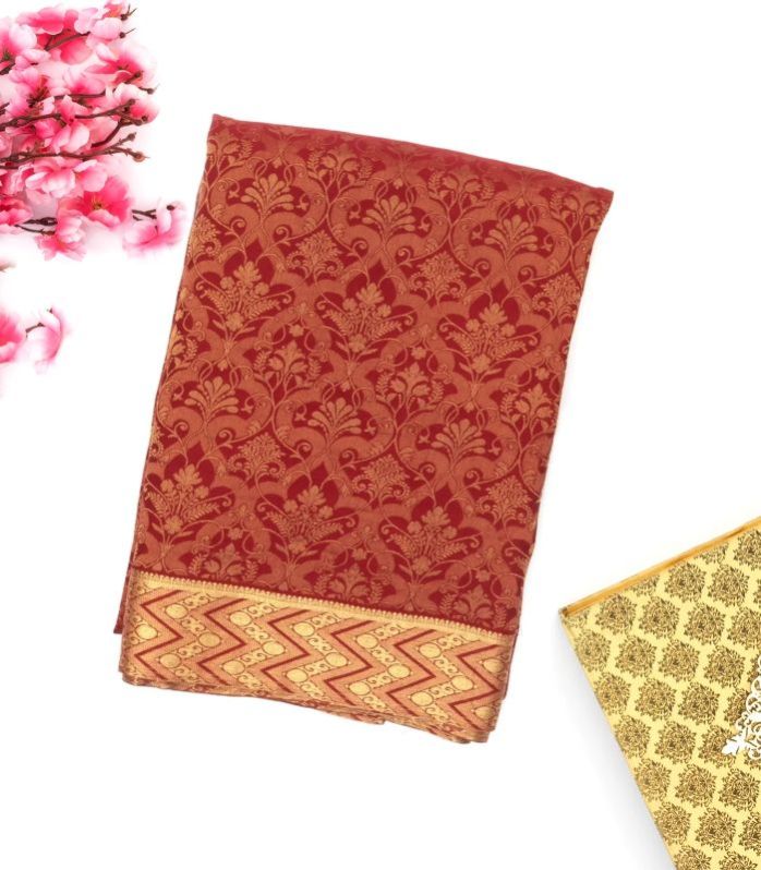 Maroon Handwoven Banarasi Georgette Silk Saree With Floral Motifs