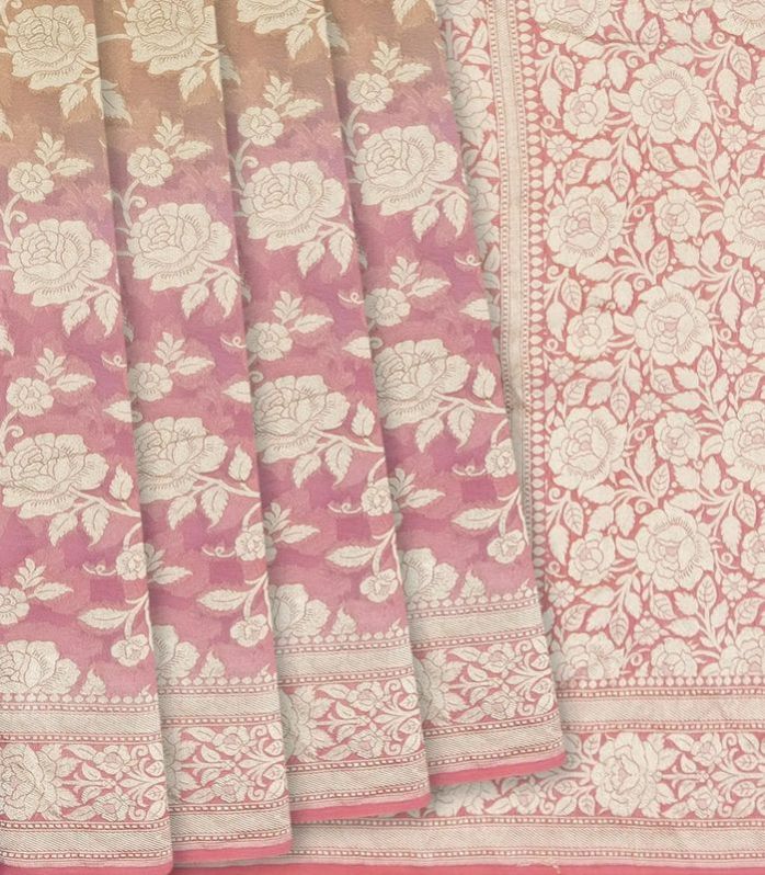 Multi Color Handloom Banarasi Khaddi Georgette Saree With Floral Motifs