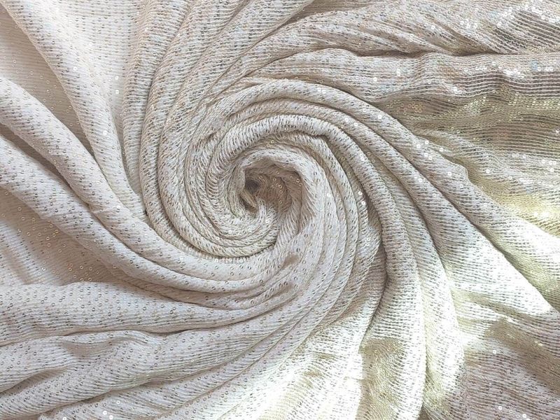 Allover Sequin Embroidery Fabric On Off White Cotton