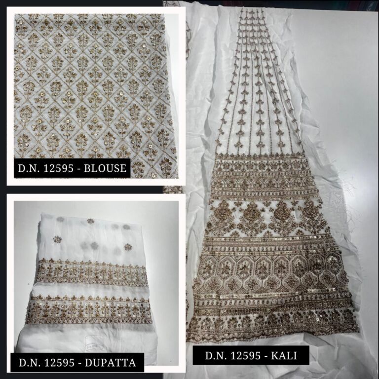 Women White Embroidered Lehenga Fabric Set