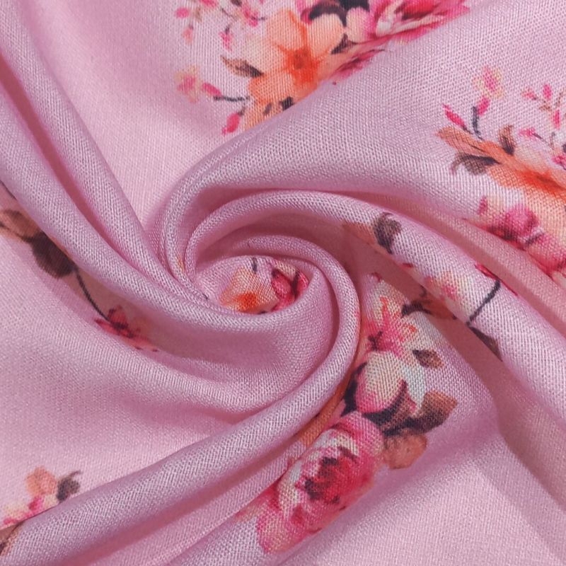 Poly Linen Digital Printed Fabric In Pink Color