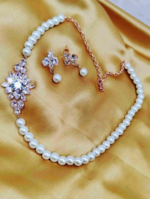 Elegant Pearl Necklace Set With Ad Stones For Girls