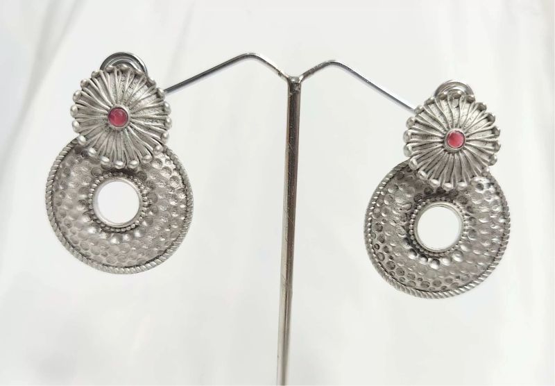 Kalakriti Gallery Silver Plated Textured Dangler Earrings For Women