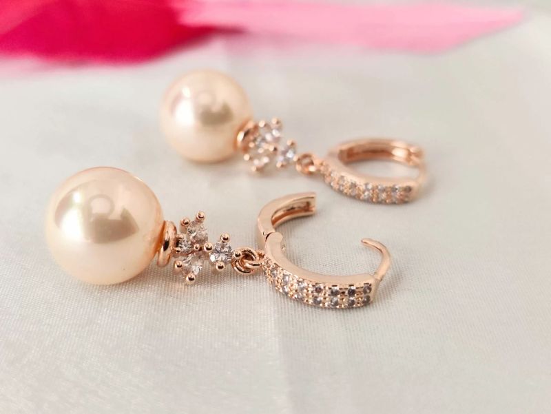 Beautiful Design Zirconia Stone Cream Pearl Drop Earrings