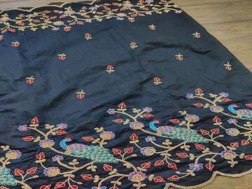 2.35 Metres Black Multicolor Chanderi Fabric