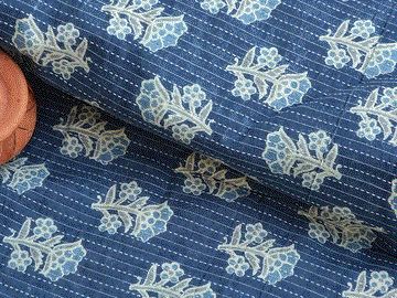 Aegean Blue Motifs Pure Cotton Kantha Fabric