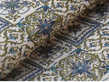 Blue & White Geometric Premium Modal Chanderi Silk Fabric