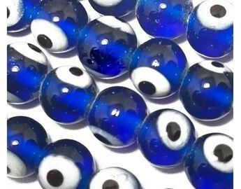 Blue & White Spherical Evil Eye Glass Beads