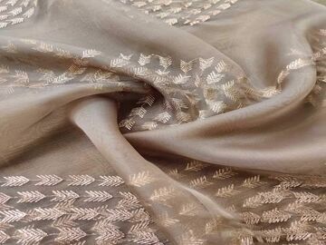 Brown Rose Gold Embroidered Organza Fabric