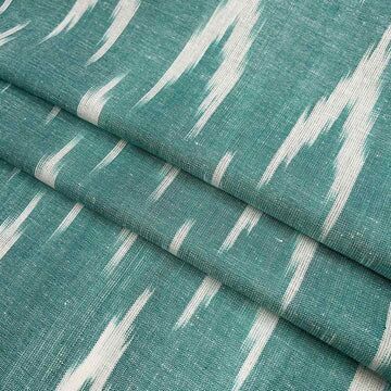 Cyan Blue Chevron Cotton Ikat Fabric