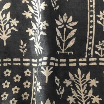 Dark Gray Mughal Flowers Viscose Muslin Fabric