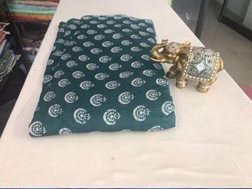 Dark Green White Floral Motifs Printed Viscose Muslin Silk Fabric