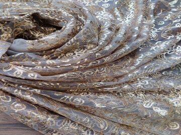 Golden Floral Sequins Heavy Embellished Net Fabric