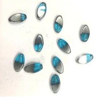 Light Blue Silver Oval Glass Beads- 9x17 Mm