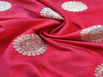Maroon Flowers Sequins Dori Buttas Embroidered Chanderi Fabric