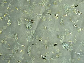 Mint Green Floral Sequins Embroidered Organza Fabric