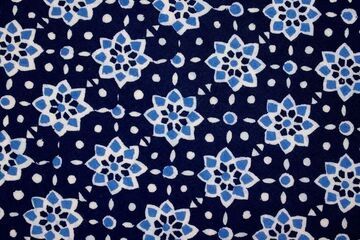 Navy Blue White Ajrak Printed Pure Cotton Fabric