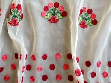 Off White Flower Design 9 Embroidered Organza Fabric