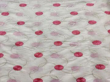 Off White Thread & Silver Sequins Work Flowers Embroidered Chanderi Fabric