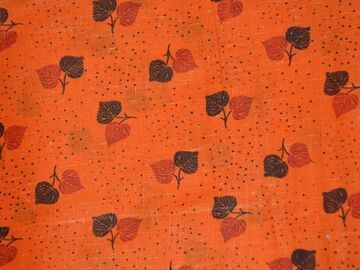 Orange Leaves Printed Cotton Linen Fabric