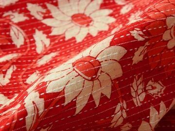 Red Floral Pure Cotton Kantha Fabric