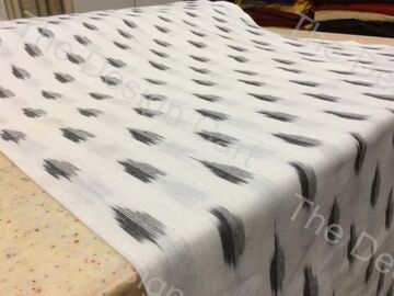 White Black Leaf Design Cotton Ikat Fabric