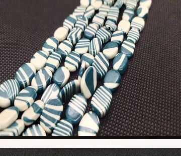 White Blue Zebra Printed Designer Glass Beads
