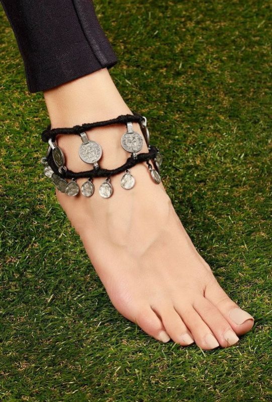 Black Threaded German Silver Anklet For Women