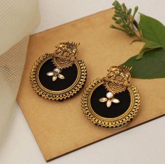 Handcrafted Designer Elephant Shaped Stone Work Fabric Women Earring